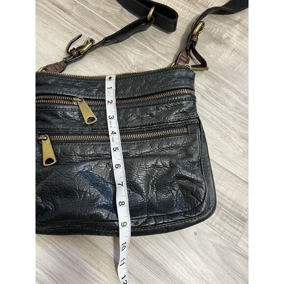 Vintage FOSSIL Genuine Leather Crossbody Handbag Black Brown 11x9 - Picture 6 of 8